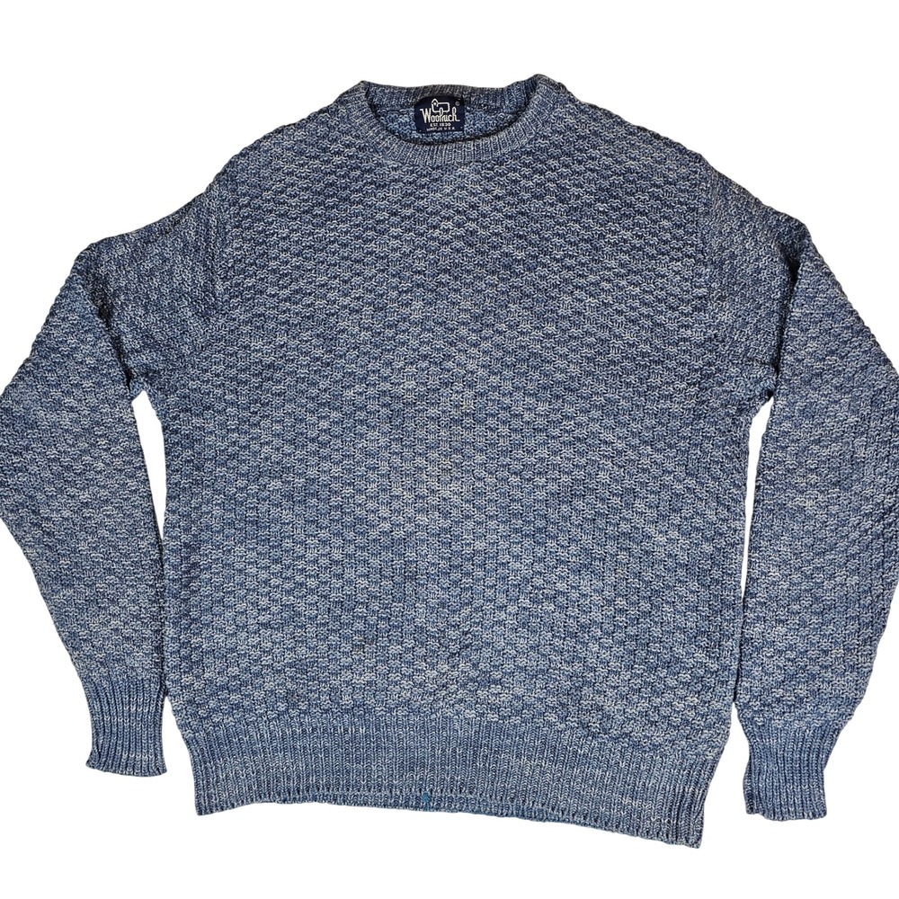 Vintage Woolrich Blue Marled Textured Knit Crewneck Sweater Mens Large
